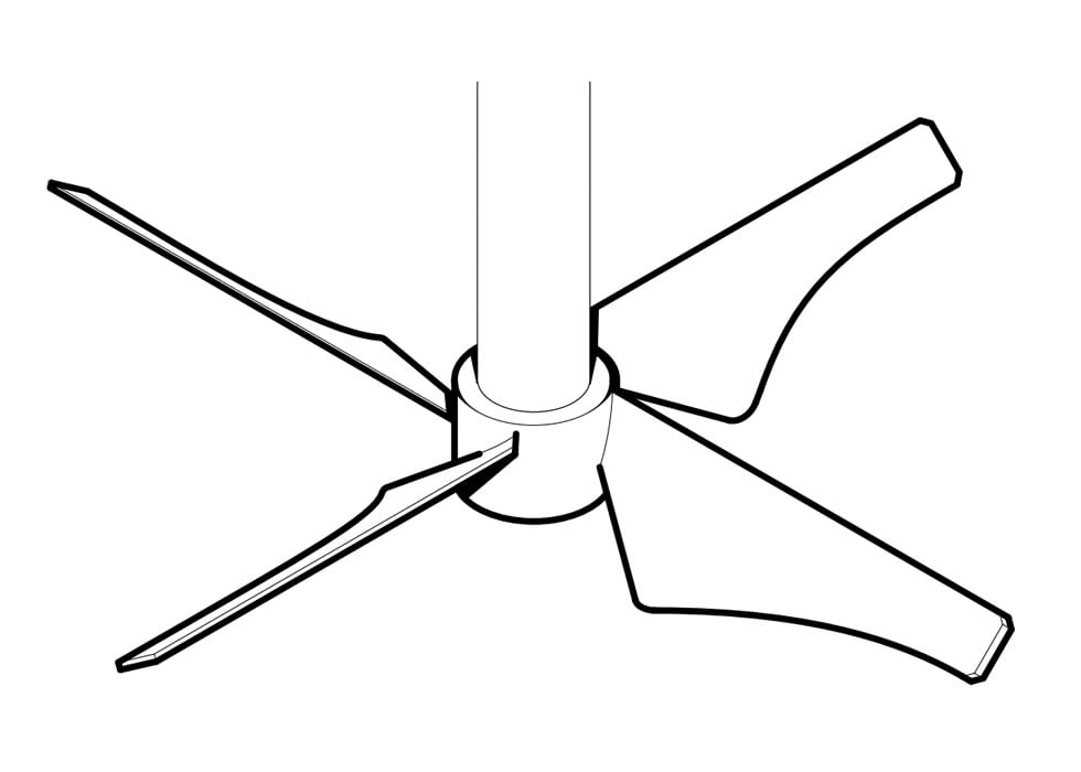 Girante quadripala ad alto flusso con pale sagomate per agitatori lenti a flusso assiale