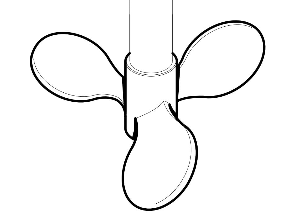 Girante elica marina tripala per agitatori veloci in PP, PVC o PVDF a flusso assiale
